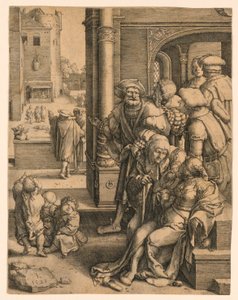 De Dichter Vergilius Opgehangen in een Mand door Lucas van Leyden