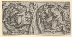 Triton en Sirene in Rankwerk door Lucas van Leyden