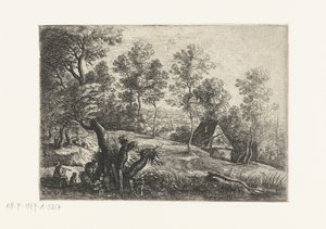 Landschap met een huis en een waterput door Lucas van Uden