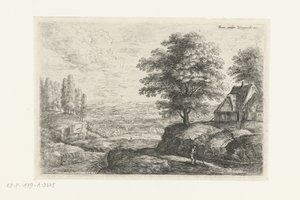 Landschap met een man met een staf door Lucas van Uden