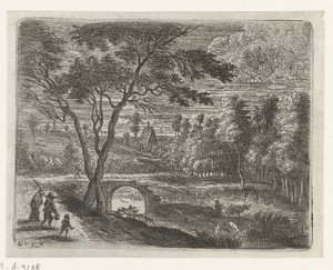Landschap met een ruïne van een brug