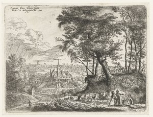 Landschap met in de verte een landhuis