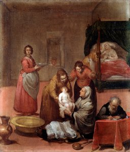 De geboorte van Johannes de Doper (17e eeuw) door Luciano Borzone