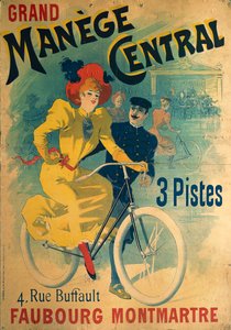 Grand Manege Central, reclameposter voor fietsbaan met vrouw op fiets