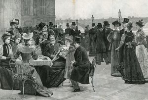 Het Lagerhuis: Thee op het terras (litho)