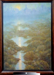 “Mijn moeder zag op een avond de stad Ys (Is)” Landschap van mist en rivier door Lucien Levy Dhurmer