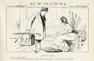 Illustratie in Le Rire, 24/08/12 - Terugkeer uit Rusland - Antiklerikalisme, Rusland, President van de Republiek, Hoeden, Officieel bezoek - Marianne, Poincare Raymond (gravure) door Lucien Metivet