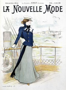 Zeilen: vrouw op het dek van een boot - tekening door L. Metivet, in 