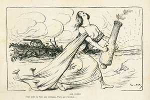 Illustratie in Le Rire, 03/05/13 - Vertrouwde Lucht - Balkan, Geweren, Granaten, Vrede, Eerste Wereldoorlog (gravure)