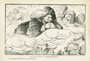 Illustratie in Le Rire, 21/06/13 - Vanaf de top van de hemel, zijn laatste rustplaats (gravure) door Lucien Metivet