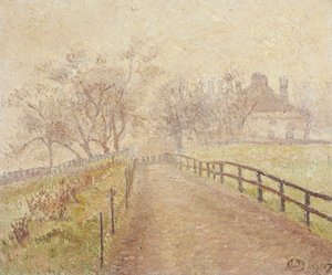 Een mistige ochtend, Mortlake door Lucien Pissarro