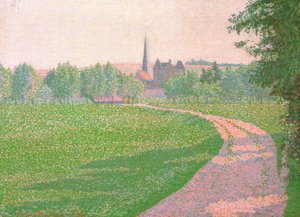 De Kerk van Eragny door Lucien Pissarro