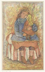 Meisje met pop door Lucien Pissarro