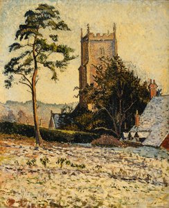 De kerk in East Knoyle, dooi door Lucien Pissarro