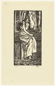 Vrouw in een bos door Lucien Pissarro