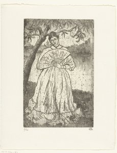 Vrouw met waaier door Lucien Pissarro
