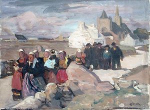 Bretonse Mannen en Vrouwen, c.1909 door Lucien Simon