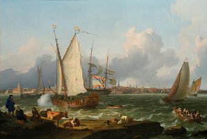 Uitzicht vanaf het eiland Nesserland op Emden