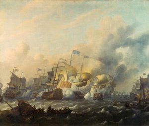Een Zeeslag tussen Nederlanders en Engelsen door Ludolf Backhuysen