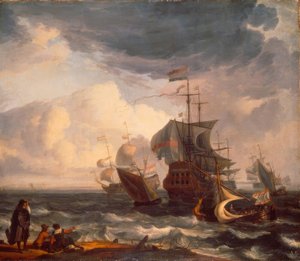 Nederlandse oorlogsschepen door Ludolf Backhuysen