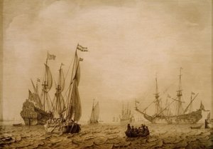 Schepen op de rede van Vlissingen (?) door Ludolf Backhuysen