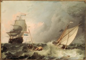 Zeilschepen op ruwe zee door Ludolf Backhuysen