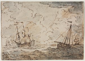Schepen op zee door Ludolf Backhuysen