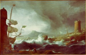 Stormachtige zee aan bergachtige kust