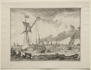 Gezicht op Amsterdam met schepen op de voorgrond, 1701