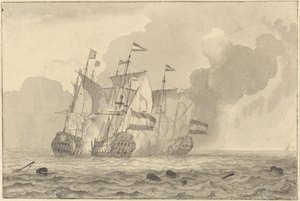 Een strijd op zee door Ludolf Backhuyzen