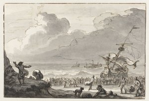 Lading van een schip wordt aan land gebracht