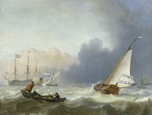 Ruwe zee met een Nederlands jacht