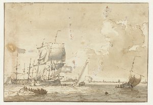 Schepen op het water voor een stad