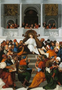 De twaalfjarige Jezus die in de tempel onderwijst. 1524 door Ludovico Mazzolino