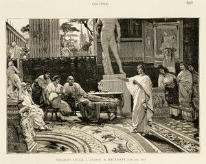Maecenas luistert naar Vergilius die de Aeneis voorleest, illustratie voor Vroege geschiedenis van Rome door Ludovico Pogliaghi