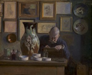 De architect Thorvald Bindesbøll in zijn werkkamer door Ludvig Find