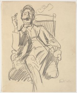 De kunsthistoricus Carl V. Petersen, zittend, met sigaar door Ludvig Find