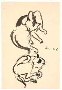 Twee studies van een kat die zich wast door Ludvig Find