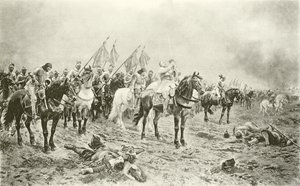 Gustavus Adolphus voor de slag bij Lutzen (gravure)