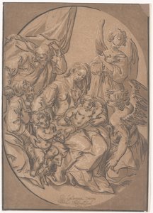 De Heilige Familie met de jonge St. Johannes, in een ovaal, c.1623