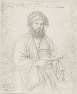 De karmelietenpater Wolfgang Bock in oosters kostuum door Ludwig Emil Grimm