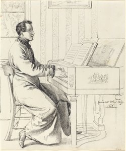 De zwager van de kunstenaar, Ludwig Hassenpflug, bereidt zich voor om piano te spelen, 1826 door Ludwig Emil Grimm