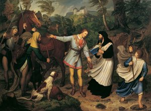 Rudolf van Habsburg en de priester door Ludwig Ferdinand Schnorr von Carolsfeld