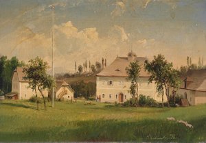 Op het platteland, uitzicht op een landgoed