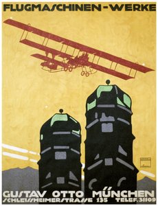 Flugmaschinen - Werke, Poster. 1912 door Ludwig Hohlwein
