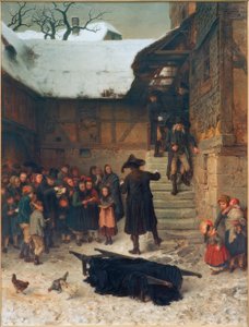 Hessische begrafenisstoet in de winter door Ludwig Knaus