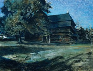 Houten kerk door Ludwig Michalek