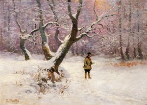 Winterlandschap met jagers