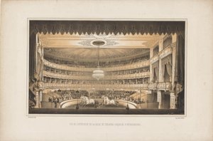 Interieur van het Paardencircustheater in Sint-Petersburg, 1850 door Ludwig Premazzi