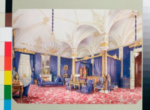 Interieurs van het Winterpaleis - De slaapkamer van keizerin Maria Alexandrovna - Aquarel op papier door Luigi Premazzi (1814-1891) door Luigi Premazzi